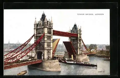 Künstler-AK London, Tower Bridge mit passierendem Dampfer