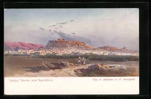 AK Athen, Vue d'Athenes et d'Acropole