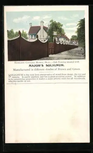 AK A wooden fence, Advert for Major`s Solignum, the best preservative of wood