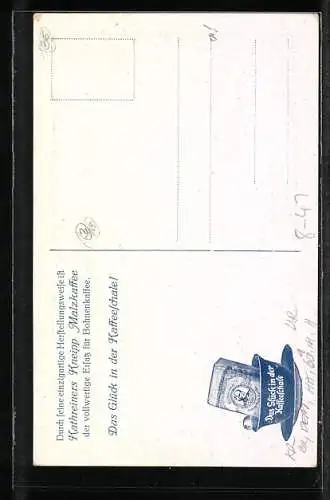 AK Kathreiners Kneipp Malzkaffee, lächelnde Mann erfreut über den Kaffee