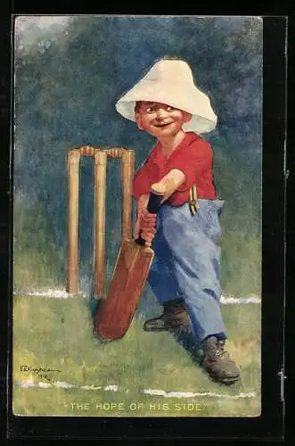 Künstler-AK E. P. Kinsella: The Hope of his Side, Scherz, Cricket