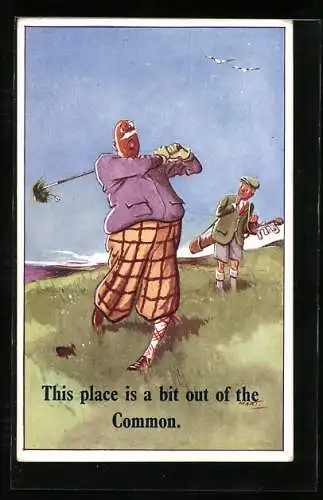 Künstler-AK Golfers Toupet hängt am Schläger