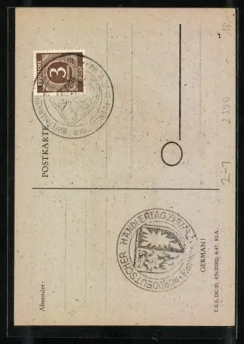 AK Flensburg, Briefmarken-Ausstellung 1947, Briefmarke Schleswig-Holstein 1850