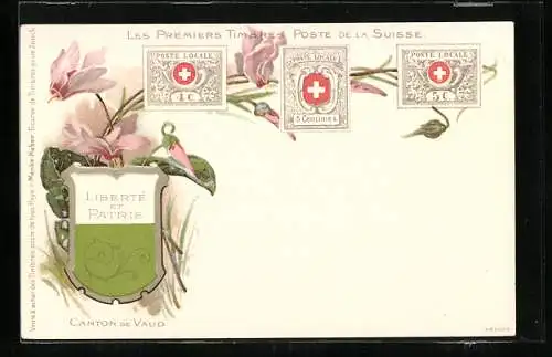 AK Die ersten Briefmarken der Schweiz, Kanton Waadt-Vaud