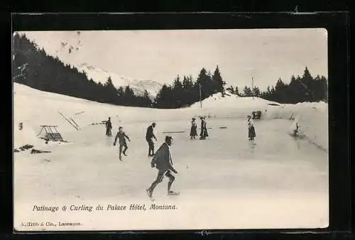 AK Montana, Schlittschuhläufer auf dem Eis in den Bergen