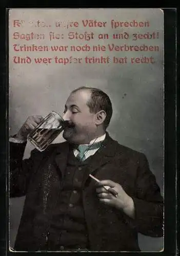 AK Trinker mit Bierkrug und Zigarre