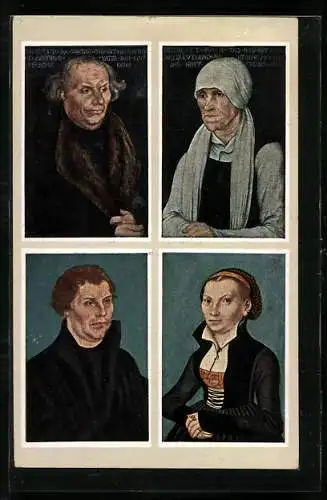 AK Portraits Martin Luther, Catharina v. Bora, Hans Luther & Margarethe Lindemann