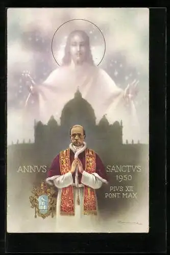 AK Papst Pius XII., Petersdom, segnender Jesus, Annus Sanctus 1950