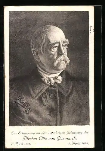 AK Otto von Bismarck, Portrait, 100. Geburtstag 1915