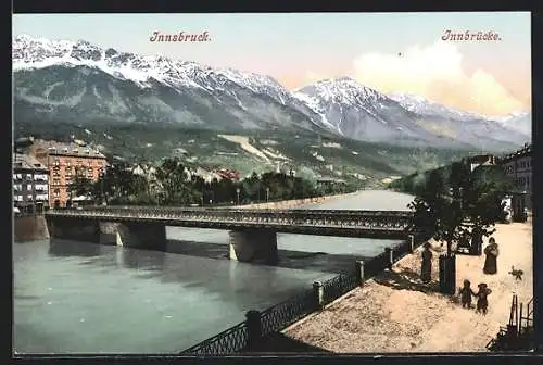 AK Innsbruck, Innbrücke mit Alpenpanorama