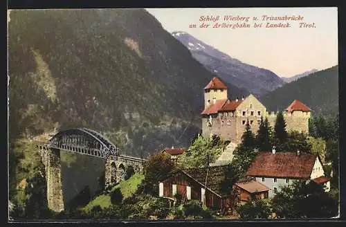 AK Strengen, Schloss Wiesberg mit Trisannabrücke