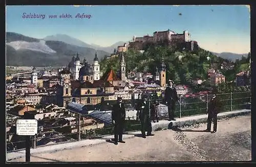 AK Salzburg, Ortsansicht vom elektrischen Aufzug aus