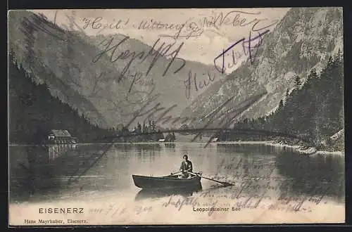 AK Eisenerz, Leopoldsteiner See mit Bootspartie