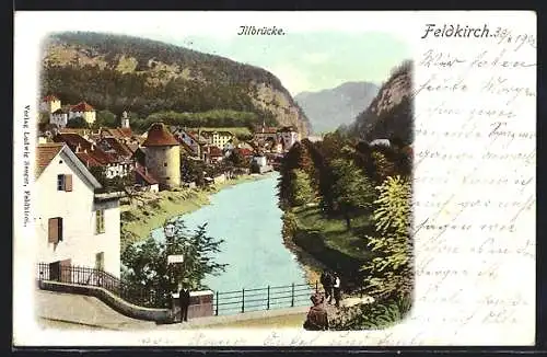 AK Feldkirch a. Arlbergbahn, Teilansicht mit Illbrücke aus der Vogelschau