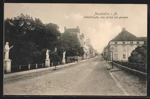 AK Neustrelitz i. M., Blick in die Schlossstrasse vom Schloss aus
