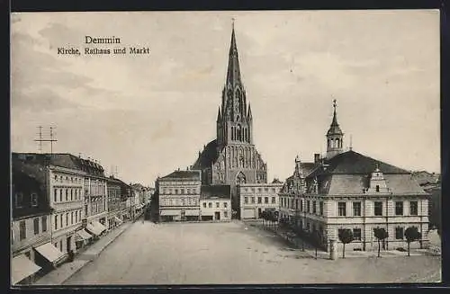 AK Demmin, Kirche, Rathaus und Markt