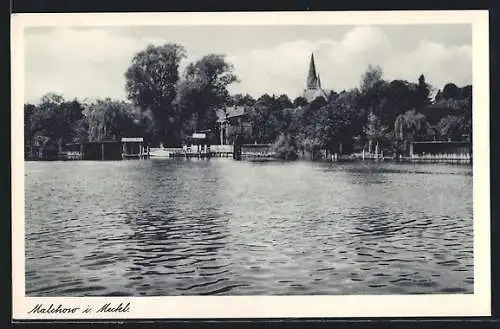 AK Malchow i. Meckl., Seepartie mit Blick zur Kirche