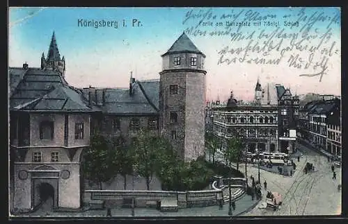 AK Königsberg i. Pr., Partie am Münzplatz mit Königl. Schloss