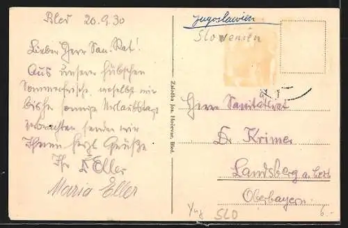 AK Bled, Bergseepanorama mit einer Insel