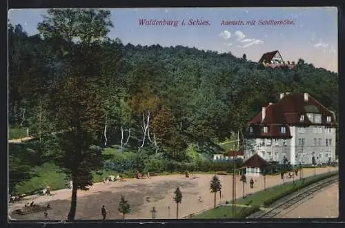AK Waldenburg, Auenstrasse mit Gasthaus Schillerhöhe