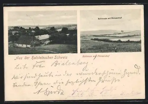 AK Kellersee /Holsteinische Schweiz, Blick auf den Prinzenhof und den See