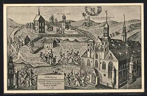Künstler-AK Görlitz, Petrikirche mit Kalvarie um 1719