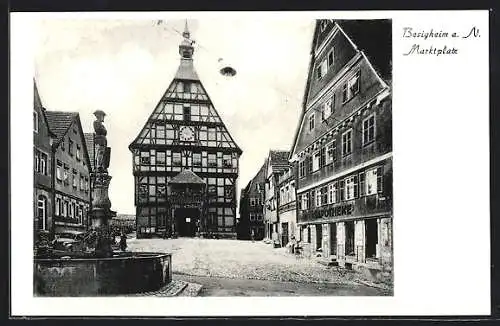 AK Besigheim a. N., Marktplatz mit Brunnen