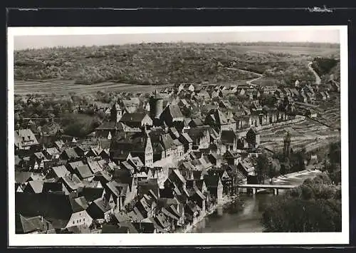 AK Besigheim a. N., Ortsansicht mit Brücke aus der Vogelschau