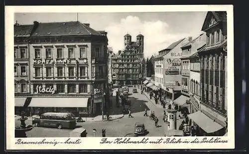AK Braunschweig, Kohlmarkt mit Poststrasse aus der Vogelschau
