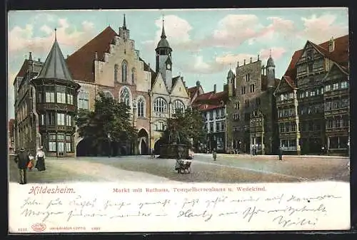 AK Hildesheim, Markt mit Rathaus, Tempelherrenhaus u. Wedekind