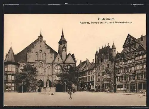 AK Hildesheim, Markt mit Rathaus, Tempelherren- u. Wedekindhaus