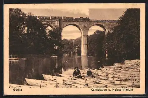 AK Görlitz, Kahnstation und Neisse-Viadukt
