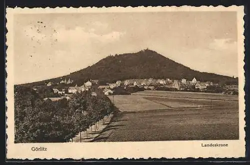 AK Görlitz, Ortsansicht mit Feldern und Landeskrone