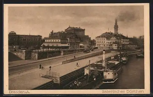 AK Dresden, Italienisches Dörfchen mit Dampferanleger