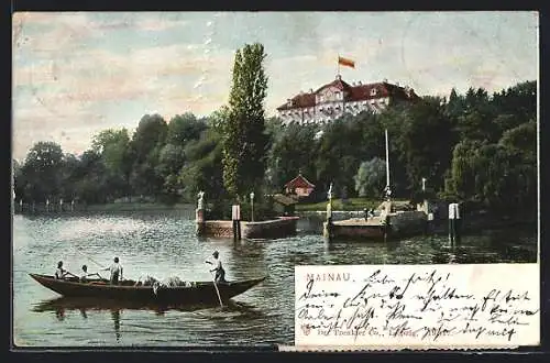 AK Mainau, Anlegesteg mit Blick auf Gebäude