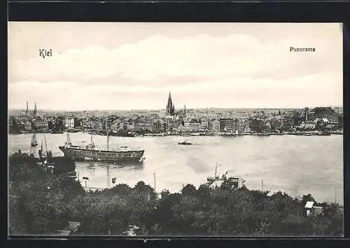 AK Kiel, Panorama mit Dampfer