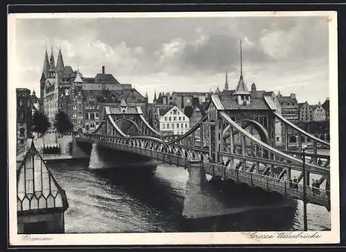 AK Bremen, Blick auf die grosse Weserbrücke