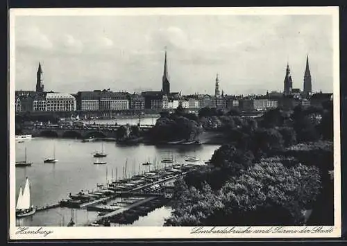 AK Hamburg-Neustadt, Lombardsbrücke und Türme der Stadt