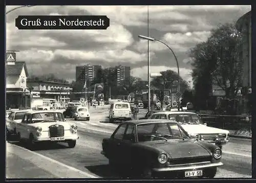 AK Norderstedt, Autos an Kreuzung am Ochsenzoll, Shell Tankstelle