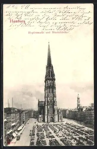 AK Hamburg, Hopfenmarkt und Nicolaikirche