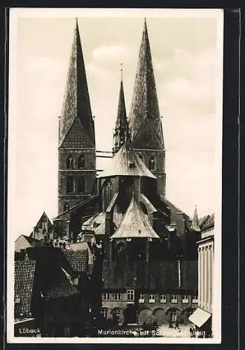 AK Lübeck, Blick von der Schrangenfreiheit auf die Marienkirche