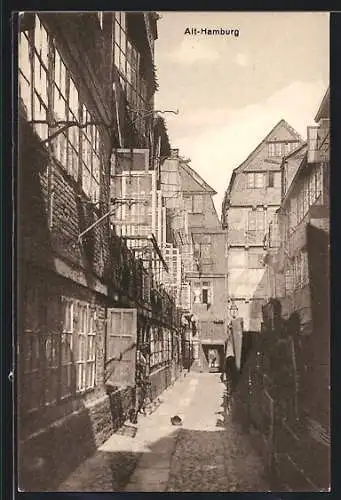 AK Alt-Hamburg, alte Häuser in einer Gasse