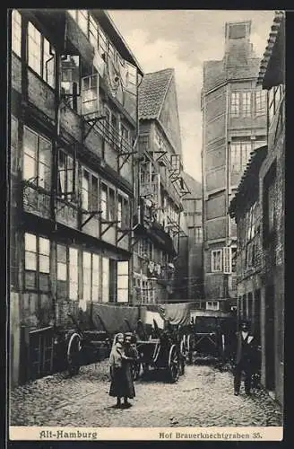 AK Alt-Hamburg, Frau mit Kind im Hof Brauerknechtgraben 35