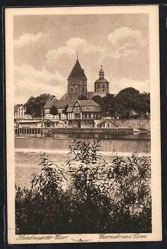 AK Hameln an der Weser, Wehr und Dom