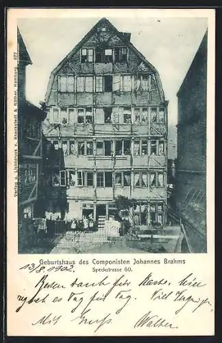 AK Alt-Hamburg, Speckstrasse 60, Geburtshaus des Komponisten Johannes Brahms