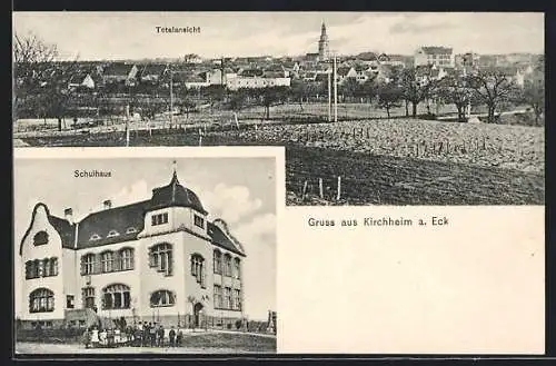 AK Kirchheim a. Eck, Ansicht vom Schulhaus, Totalansicht vom Ort