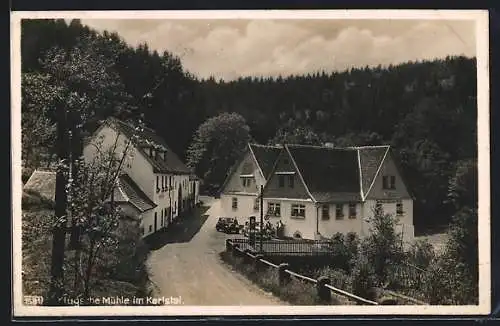 AK Trippstadt /Karlstal, Gasthaus-Pension Klugsche Mühle mit Strasse aus der Vogelschau