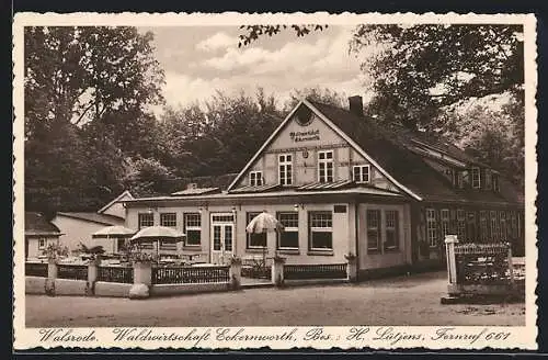 AK Walsrode, Gasthaus Waldwirtschaft Eckernworth H. Lütjens, von der Strasse gesehen