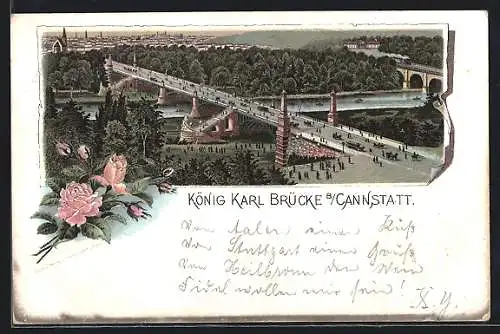 Lithographie Cannstatt, Ansicht der König Karl Brücke