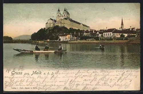 AK Melk a. d. D., Ortsansicht von der Donau aus